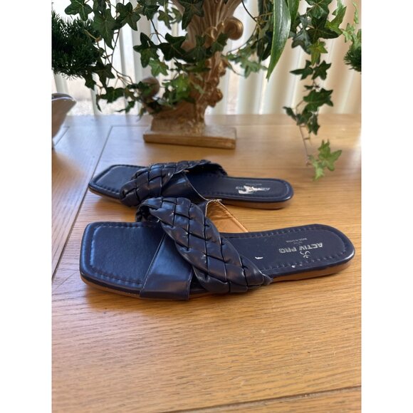 Activ-Pro Size 9-10 Womens Navy Blue Square Toe Braided Strap Slide Sandals - Picture 5 of 12